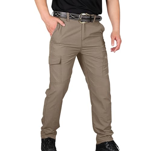 Cargohose Herren Stretch Leicht Wanderhose - Multi Taschen Casual Outdoorhose Trekkinghose Lang Baggy Cargo Hose Beine Regenhose Herrenhosen (01 Khaki, L) von Generic
