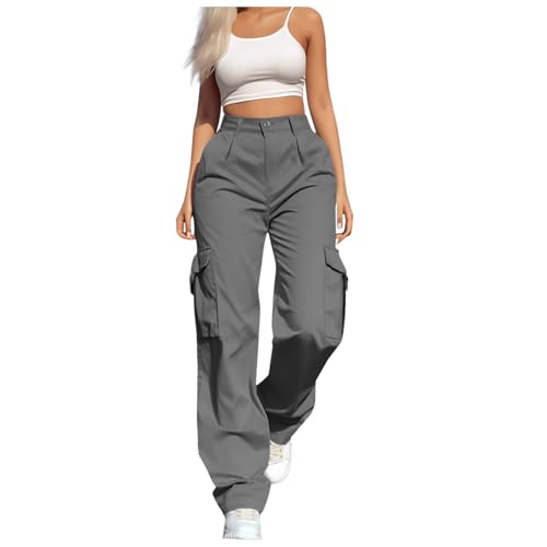 Cargohose für Damen - High Waist Hose mit weitem Bein und 6 Taschen -Cargohose Damen Baggy Y2K Multi Taschen High Waist Stretch Wanderhose Sport Jogginghose erhältlich in den Größen S/M/L/XL/XXL von Generic