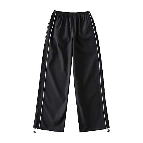 Cargohosen Y2K Track Pants Breites Bein Fallschirmhosen Damen Vintage Baggy Hosen Parachute Pants Teenager Freizeithose 90er E-Girl Low Waist Jogginghose Streetwear (Schwarz, S) von Generic