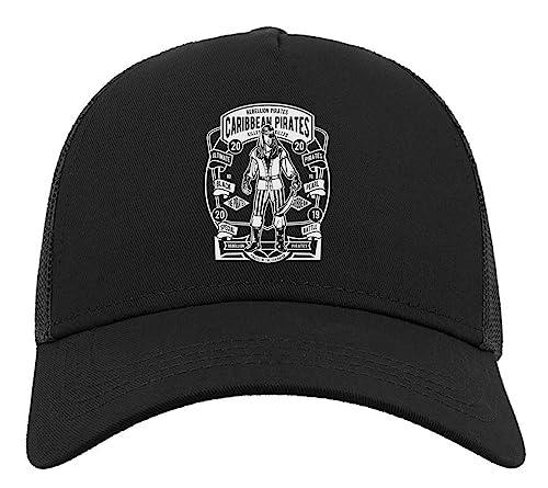 Caribbean Pirates Halbmaschige Trucker-Cap-Baseballmütze aus Baumwolle Schwarz von Generic