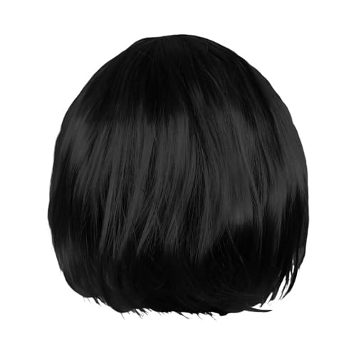 Carnival Perücke Damen Kostüm Karneval Cosplay Echthaar Perücke 30CM Perücke kurz passend für Party Deko Karneval (Black, One Size) von Generic