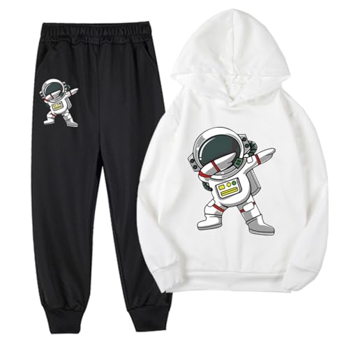Cartoon Astronaut Trainingsanzug Kinder Unisex Langarm Kapuzenpullover und Jogginghose Sweatshirt Hose 2 Stück Set (S1,130) von Generic
