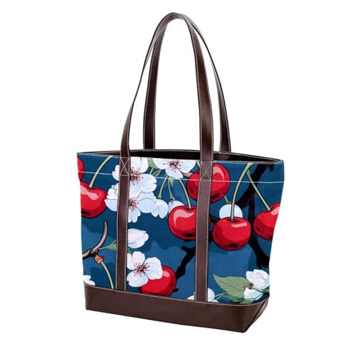Cartoon Cherry-1728 Schulter-Geldbörsen für Damen, groß, weiches gewaschenes Leder, Geldbörsen und strapazierfähige Handtaschen, Mehrfarbig 07, 33.8x12x31cm/13.3x4.7x12.2 in von Generic