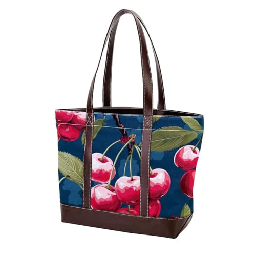 Cartoon Cherry-1728 Schulter-Geldbörsen für Damen, groß, weiches gewaschenes Leder, Geldbörsen und strapazierfähige Handtaschen, Mehrfarbig 10, 33.8x12x31cm/13.3x4.7x12.2 in von Generic