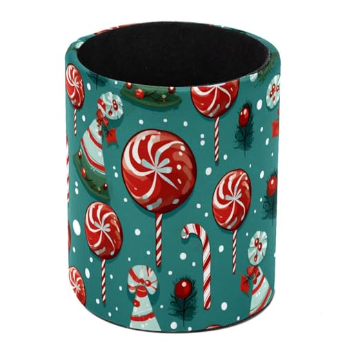 Cartoon Christmas Canes Standing Pencil Case, Cute Round Pen Holder Pouch Pencil Bag Makeup Brush Boxes for School Students Office Women Teens Girls Boys von Generic