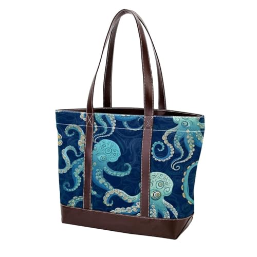 Cartoon Octopus-1718 modische gewaschene strapazierfähige Leder-Geldbörse für Damen, mit Tragegriff oben, mit Taschen, Reißverschluss, mehrfarbig, 33,8 x 12 x 31 cm von Generic