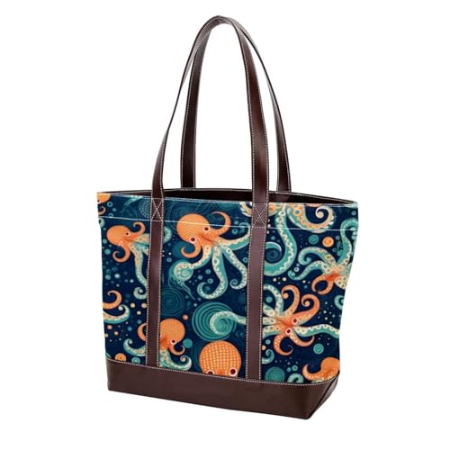 Cartoon Octopus-1724 modische gewaschene strapazierfähige Ledergeldbörse für Damen, mit Tragegriff oben, mit Taschen, Reißverschluss von Generic