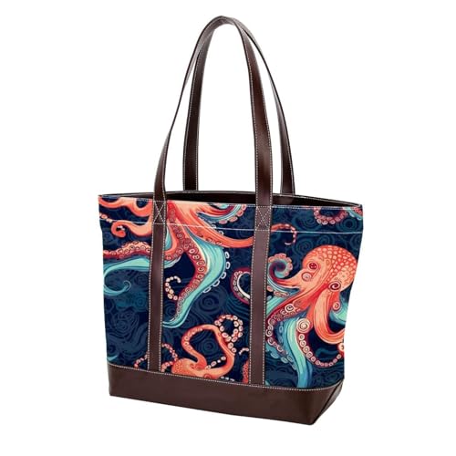 Cartoon Octopus-1727 modische gewaschene strapazierfähige Ledergeldbörse für Damen, mit Tragegriff oben, mit Taschen, Reißverschluss von Generic