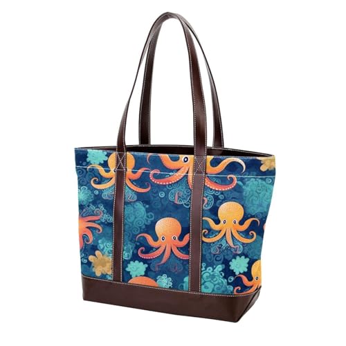 Cartoon Octopus-1731 Schultertaschen für Damen, groß, weich, gewaschenes Leder, strapazierfähige Handtaschen, mehrfarbig, 33,8 x 12 x 31 cm Cartoon Octopus-1731 Schultertaschen für Damen, groß, weich, gewaschenes Leder, strapazierfähige Handtaschen, mehrfarbig, 33,8 x 12 x 31 cm von Generic