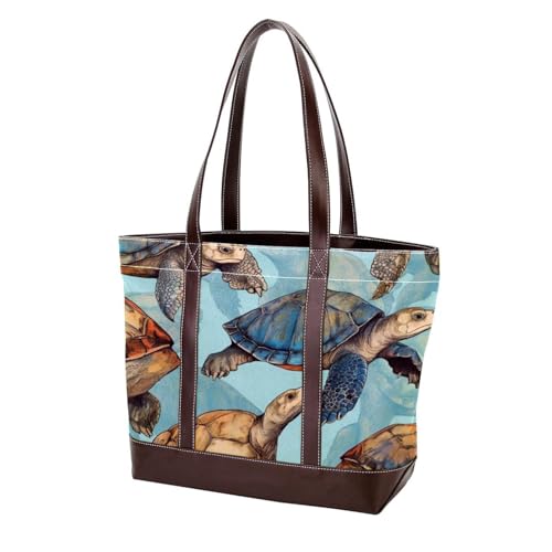 Cartoon Turtle-1046 modische gewaschene strapazierfähige Leder-Geldbörse für Damen, mit Tragegriff oben, mit Taschen, Reißverschluss, mehrfarbig, 33,8 x 12 x 31 cm von Generic