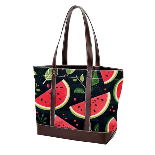 Cartoon Watermelon-23 Fashion Washed Durable Leather Purse Bag for Women Top Handle Ladies Shoulder Bags with Pockets Zipper, Mehrfarbig 06, 33.8x12x31cm/13.3x4.7x12.2 in von Generic