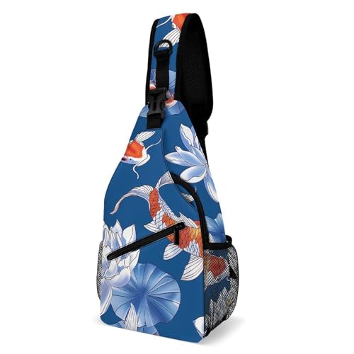 Casual Daypack Blume Und Fisch Anti-Diebstahl Sling Rucksack Multipurpose Taktisch Brusttasche Für Damen Laufen Herren 19X39Cm von Generic