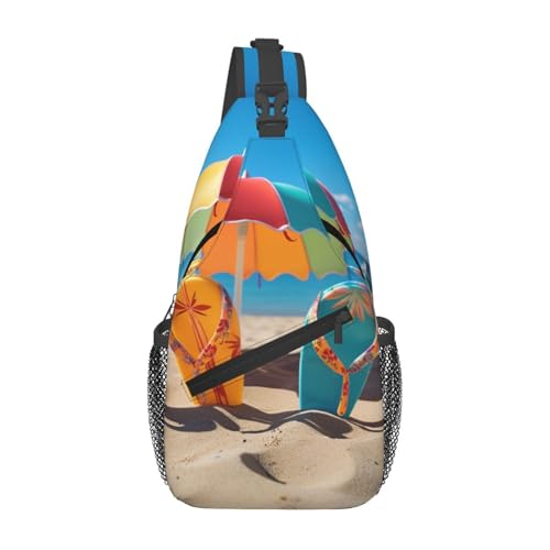 Casual Daypack Bunte Flip-Flops Strandball Tragbare Brusttasche Verstellbarer Sling Rucksack Für Outdoorsport Herren Radfahren 19X39Cm von Generic