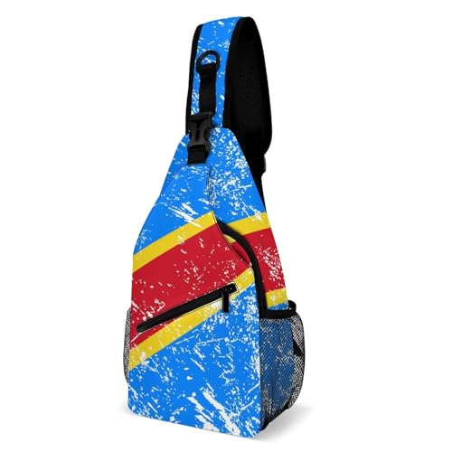 Casual Daypack Die Demokratische Republik Kongo Verstellbarer Schultertasche Anti-Diebstahl Sling Rucksack Für Herren Laufen Outdoorsport 19X39Cm von Generic