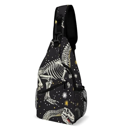 Casual Daypack Dinosaurierskelett Verstellbarer Sling Bag Elegant Taktisch Brusttasche Für Reisen Outdoorsport Herren 19X39Cm von Generic
