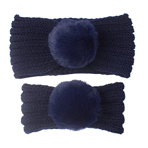 Casual Stirnbänder für Kleinkind Damen-Weihnachts-Stirnband-Set für die Familie, süße, weiche, dehnbare, gestrickte Stirnbänder, geknotete, solide Kopfbedeckung für Mutter und Baby (Navy, One Size) von Generic