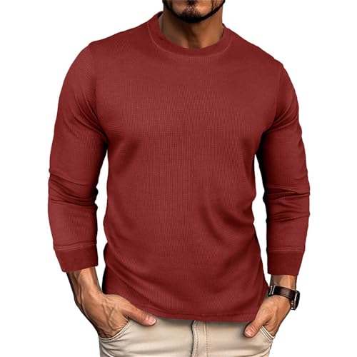 Casual T-Shirt Herren Slim Fit Rundhals Langarm T-Shirt Frühling Herbst Basic T-Shirt Herren Leichte Atmungsaktiv Sport Shirt Herren E-Wine Red L von Generic