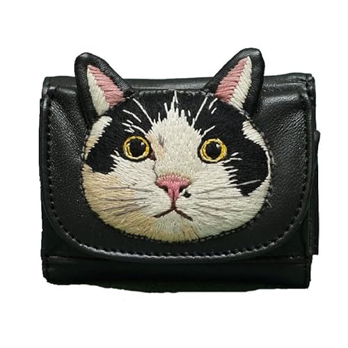 Cat Mini Wallet WAL3516 Wallet Bifold Wallet Damen Stickerei Compact Wallet Schwarz, Schwarz, Conpact Wallet von Generic