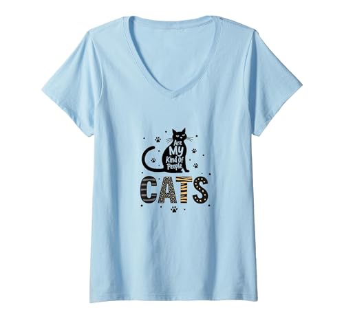 Cats Are My Kind of People - Katzenliebhaber T-Shirt mit V-Ausschnitt, Damen, Himmelblau, XXL von Generic