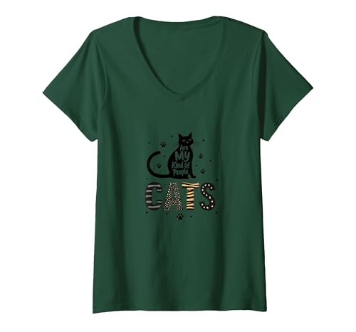 Cats Are My Kind of People - Katzenliebhaber T-Shirt mit V-Ausschnitt, Damen, Waldgrün, XXL von Generic