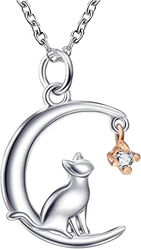 Caut Katze Anhänger Halskette für Frauen Mond Anhänger Halskette Modeschmuck (Silber, Einheitsgröße) von Generic
