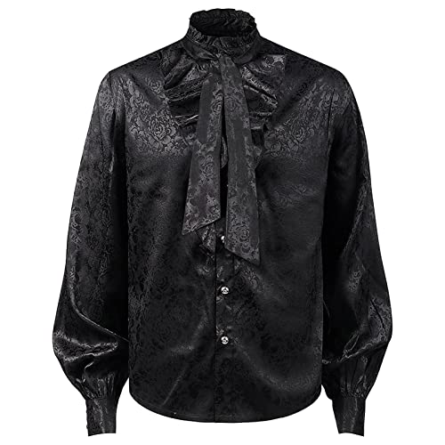 Celucke Hemd Herren Faltenhemd Mittelalter Kostüm Steampunk Viktorianisch Langarmhemd Freizeitshirt Show Shirt Top(Schwarz,M) von Generic