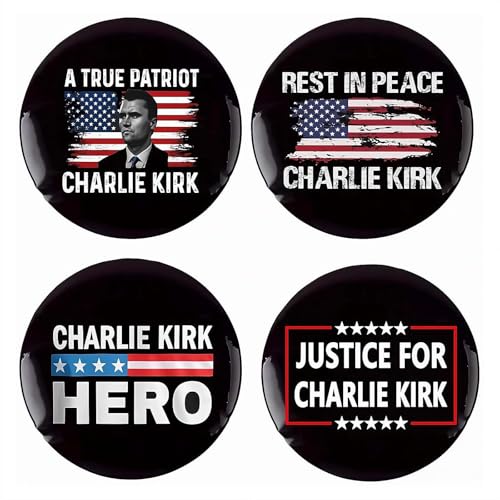 Charlie Kirk Buttons A True Patriot Pray Justice Assassination Shooting Hero Freedom Merch Pins and Button Circle Badges Round Chest Pins Brosche Decor1, 4pcs, Bronze von Generic