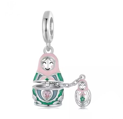 Charm-Anhänger „Matrjoschka“ russischer Puppe, zum Öffnen, echtem 925er Sterlingsilber, kompatibel Armband von Generic
