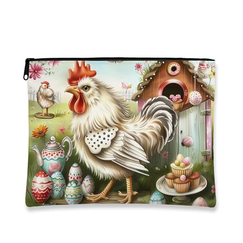Charmantes Huhn-Make-up-Tasche, buntes Oster-Bauernhaus-Kosmetik-Reisetasche für Frauen, tragbare kleine Canvas-Reißverschluss-Organizer, Frühlingsgeschenk-Kulturbeutel, Mehrfarbig, 7x9 Inch, Huhn von Generic