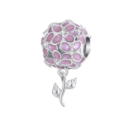 Charms 925er Sterlingsilber rosa Hortensienmotiv, baumelnde Perle Armbänder und Halsketten zum Geburtstag der Frau von Generic