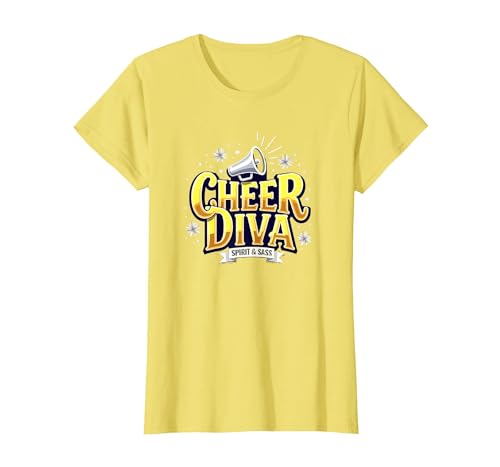 Cheer Diva für Mädchen, Cheerleading-Design T-Shirt, Damen, Gelb, XL von Generic