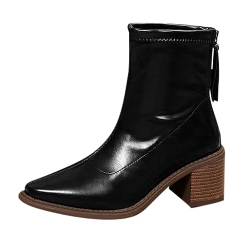 Chelsea Boots Stiefeletten Damen Leder Cowboy Stiefel Schwarze Braune Cowboystiefel Breit Winterschuhe Schwarz Chelsea Boots Wildleder Stiefeletten Winterstiefel Outdoor Halbhoch von Generic