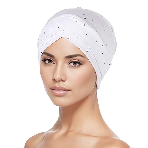 Chemo Turban Damen Beani Mütze Muslim Kappe vorderseitig ineinander gehend Weich Slouchy Frauen Headwear Kopftuch Hut Kopfbedeckung Turban Warm Wrap Schlafmütz für Haarverlust Cancer A von Generic