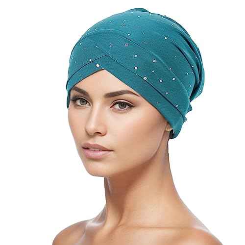 Chemo Turban Damen Beani Mütze Muslim Kappe vorderseitig ineinander gehend Weich Slouchy Frauen Headwear Kopftuch Hut Kopfbedeckung Turban Warm Wrap Schlafmütz für Haarverlust Cancer C von Generic