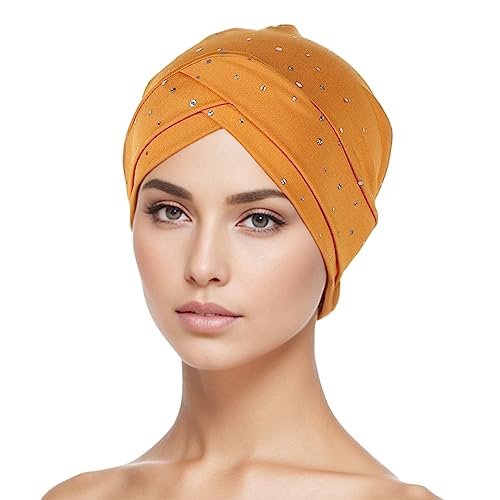 Chemo Turban Damen Beani Mütze Muslim Kappe vorderseitig ineinander gehend Weich Slouchy Frauen Headwear Kopftuch Hut Kopfbedeckung Turban Warm Wrap Schlafmütz für Haarverlust Cancer E von Generic
