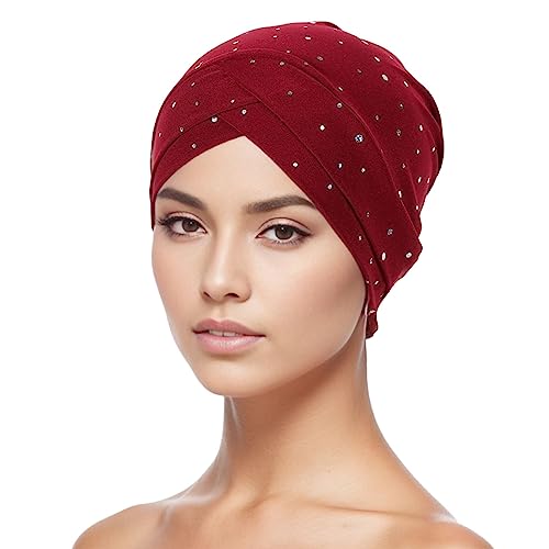 Chemo Turban Damen Beani Mütze Muslim Kappe vorderseitig ineinander gehend Weich Slouchy Frauen Headwear Kopftuch Hut Kopfbedeckung Turban Warm Wrap Schlafmütz für Haarverlust Cancer F von Generic