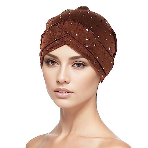 Chemo Turban Damen Beani Mütze Muslim Kappe vorderseitig ineinander gehend Weich Slouchy Frauen Headwear Kopftuch Hut Kopfbedeckung Turban Warm Wrap Schlafmütz für Haarverlust Cancer G von Generic