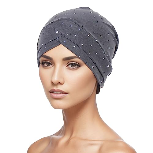 Chemo Turban Damen Beani Mütze Muslim Kappe vorderseitig ineinander gehend Weich Slouchy Frauen Headwear Kopftuch Hut Kopfbedeckung Turban Warm Wrap Schlafmütz für Haarverlust Cancer K von Generic