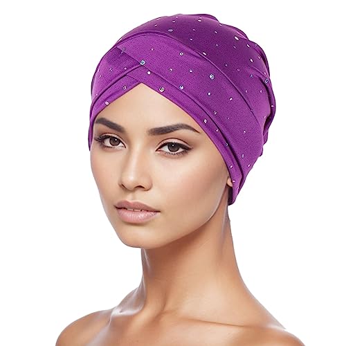 Chemo Turban Damen Beani Mütze Muslim Kappe vorderseitig ineinander gehend Weich Slouchy Frauen Headwear Kopftuch Hut Kopfbedeckung Turban Warm Wrap Schlafmütz für Haarverlust Cancer M von Generic