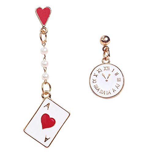 Chic Poker Clock Herz Charm Asymmetrical Stud Ohrringe Schmuck Frauen langlebig und praktisch von Generic