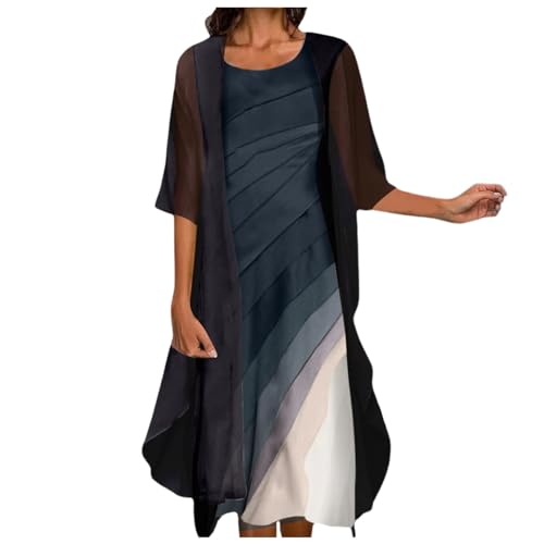 Chiffon Abendkleid Damen Zweiteiler Elegant Brautmutterkleider Abendkleider Set Kleider Ärmellos Ballkleid + Cardigan Jacke Knielang Cocktailkleid Abiballkleid Brautmutter Anzug von Generic