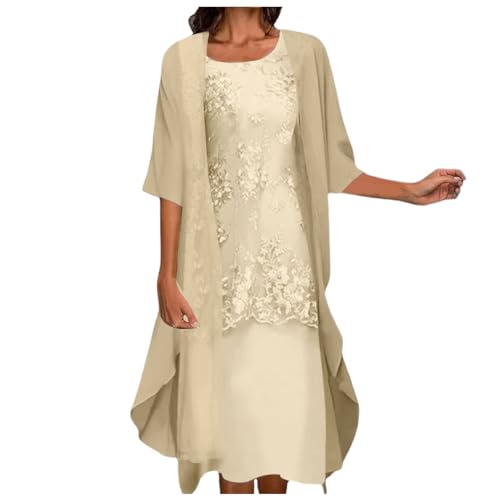 Chiffon Abendkleid Damen Zweiteiler Elegant Brautmutterkleider Abendkleider Set Kleider Ärmellos Ballkleid + Cardigan Jacke Knielang Cocktailkleid Abiballkleid Brautmutter Anzug von Generic