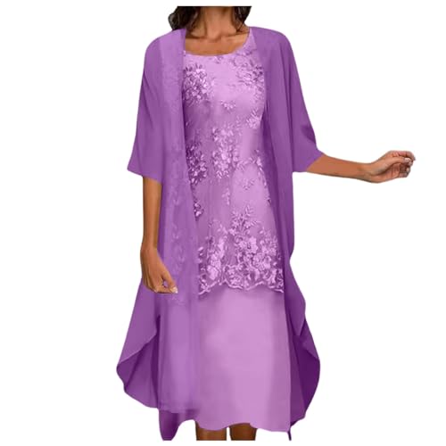 Chiffon Abendkleid Damen Zweiteiler Elegant Brautmutterkleider Abendkleider Set Kleider Ärmellos Ballkleid + Cardigan Jacke Knielang Cocktailkleid Abiballkleid Brautmutter Anzug von Generic