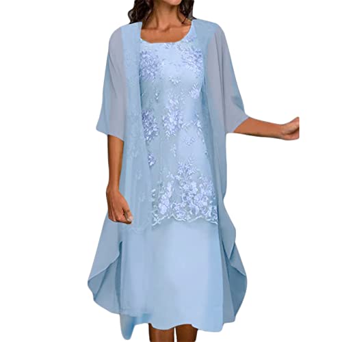 Chiffon Abendkleid Damen Zweiteiler Elegant Brautmutterkleider Abendkleider Set Kleider Ärmellos Ballkleid + Cardigan Jacke Knielang Cocktailkleid Abiballkleid Brautmutter Anzug von Generic