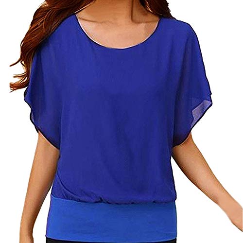 Chiffon Bluse Damen Fledermaus Chiffon Bluse Tunika Einfarbig Kurzarm Blusenshirt Elegant Sommer Shirt Top Loose Fit Oberteile von Generic