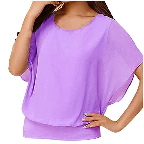 Chiffon Bluse Damen Fledermaus Chiffon Bluse Tunika Einfarbig Kurzarm Blusenshirt Elegant Sommer Shirt Top Loose Fit Oberteile von Generic