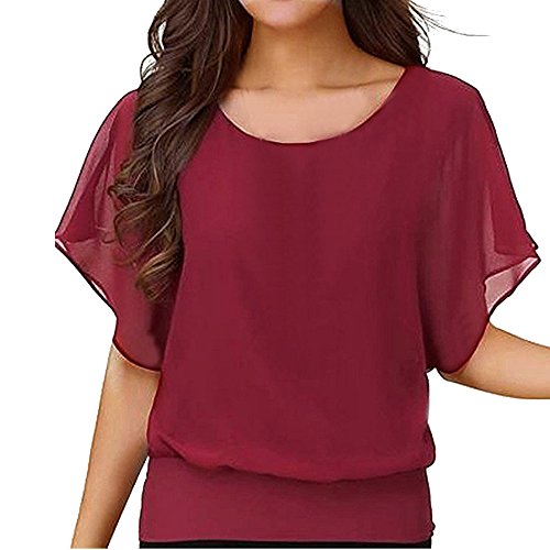 Chiffon Bluse Damen Fledermaus Chiffon Bluse Tunika Einfarbig Kurzarm Blusenshirt Elegant Sommer Shirt Top Loose Fit Oberteile von Generic