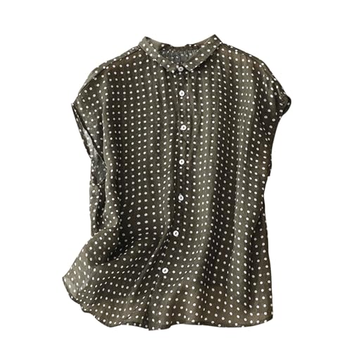 Chiffon Damen Bluse Punkte Ärmelloses Hemd aus gepunktetem Baumwollleinen mit Print Damen Spitze Bluse (Green, M) von Generic