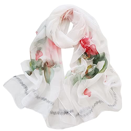 Chiffon Schal Damen Stola Halstuch Tuch für Sommer Winter Ganzjährig Schals & Tücher Damen Lange Schals Blume Muster Soft Wrap von Generic