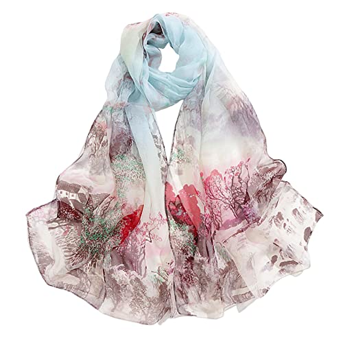 Chiffon Schal Damen Stola Halstuch Tuch für Sommer Winter Ganzjährig Schals & Tücher Damen Lange Schals Blume Muster Soft Wrap von Generic